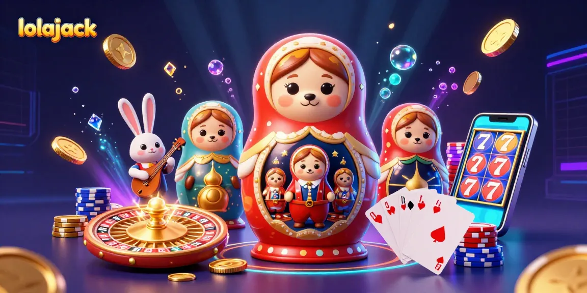 Experience the excitement of lolajack casino with vibrant games, coins, and dealers in this 3D illustration.