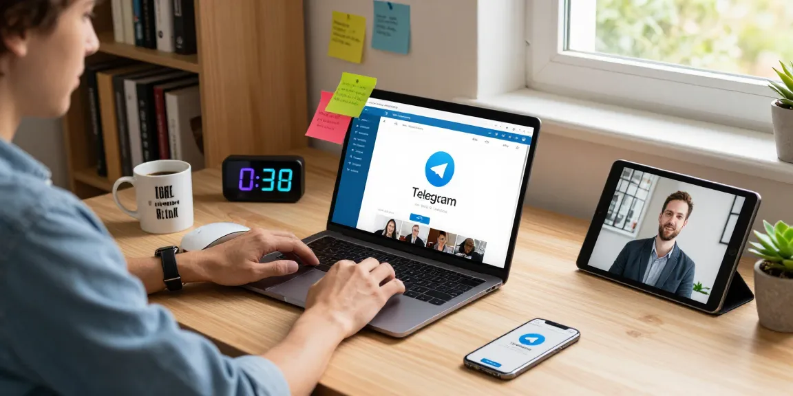 Accessing the Telegram Web Version on a modern laptop in a vibrant workspace.