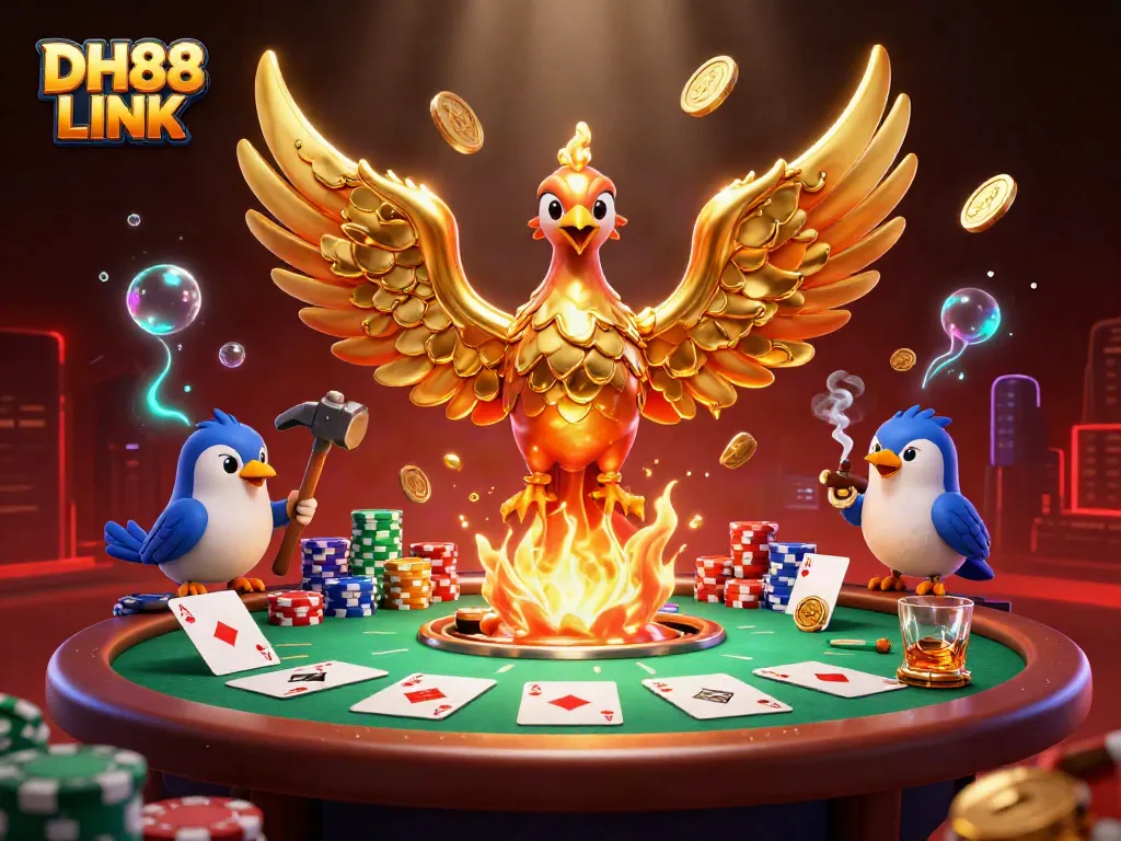 Experience the excitement of casino action with DH88 LINK: molten phoenix of gold amidst poker glamour.