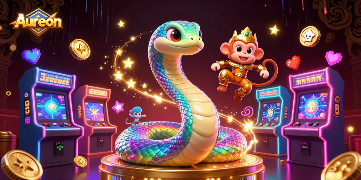 Aureon casino logo featuring vibrant characters engaging with interactive game elements in a festive atmosphere.